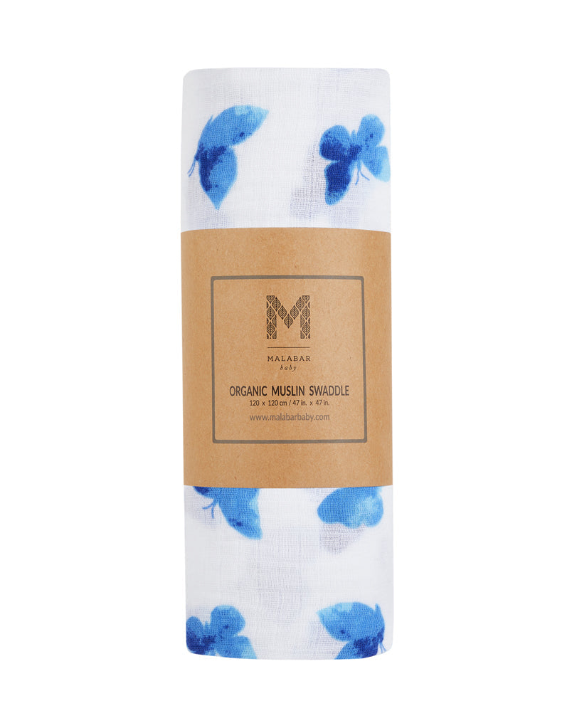 Organic Swaddle - Blue Butterfly-4