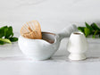 White Spouted Matcha Bowl with Textured Handle Set - Sumiye Co