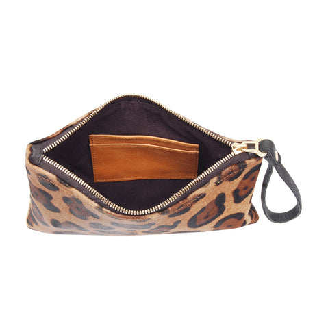 Leopard Print Leather Wristlet Clutch  | Ethically Sourced Hides