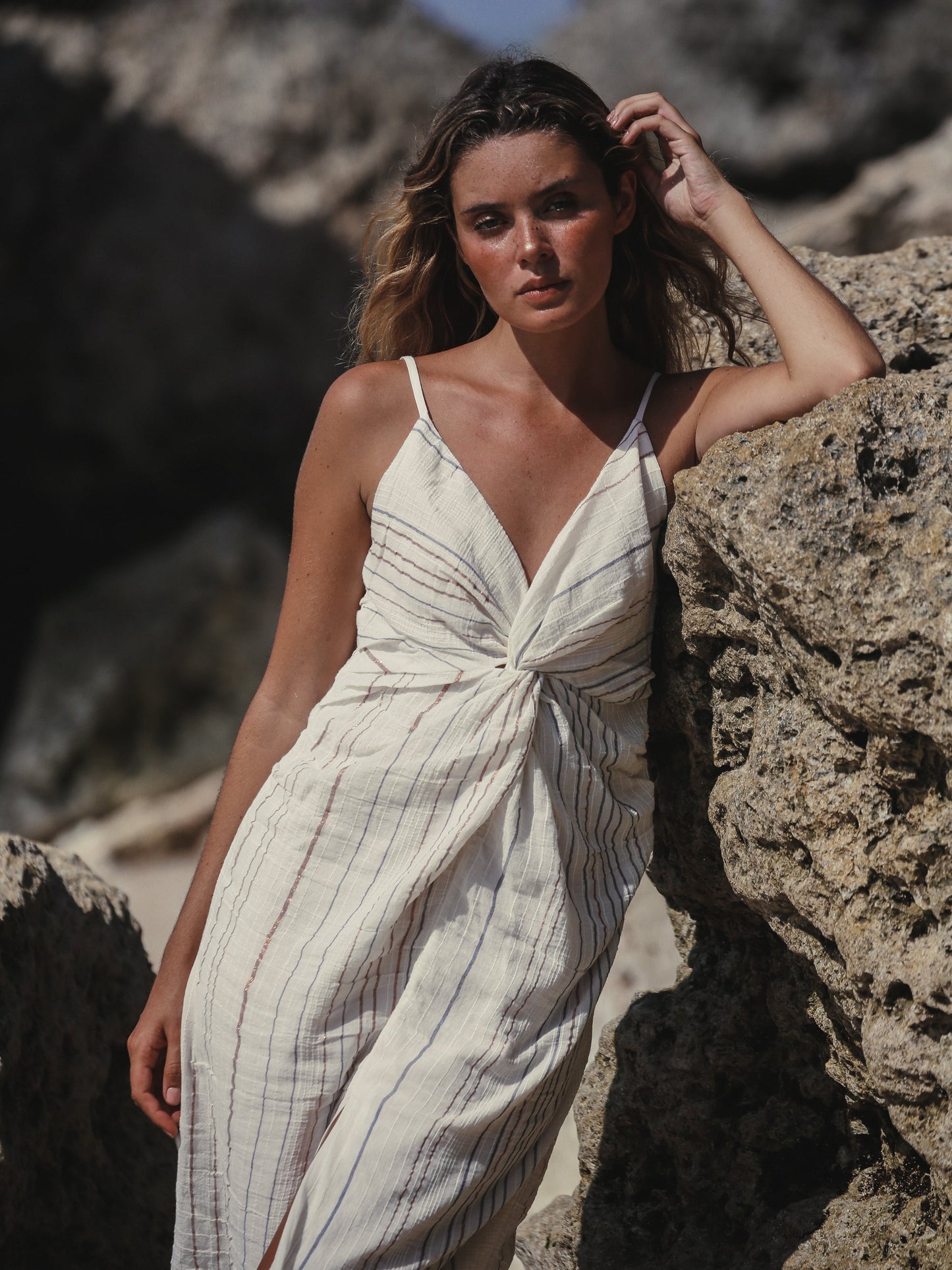 Celia Striped Dress - Natural by The Handloom