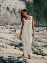 Noa Maxi Dress - Natural With Gold Stripes