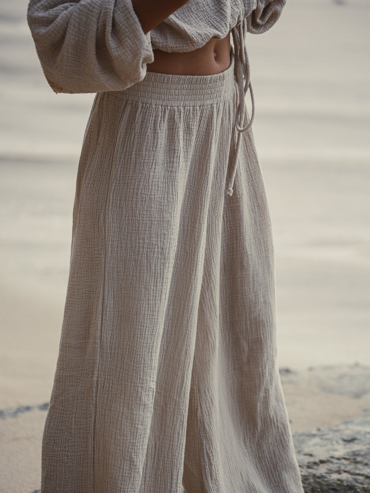 Skye Palazzo Pants - Oatmeal - Sumiye Co