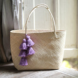 Straw Tote Bag - with Purple Tassels - Sumiye Co