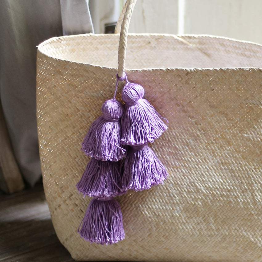 Straw Tote Bag - with Purple Tassels - Sumiye Co