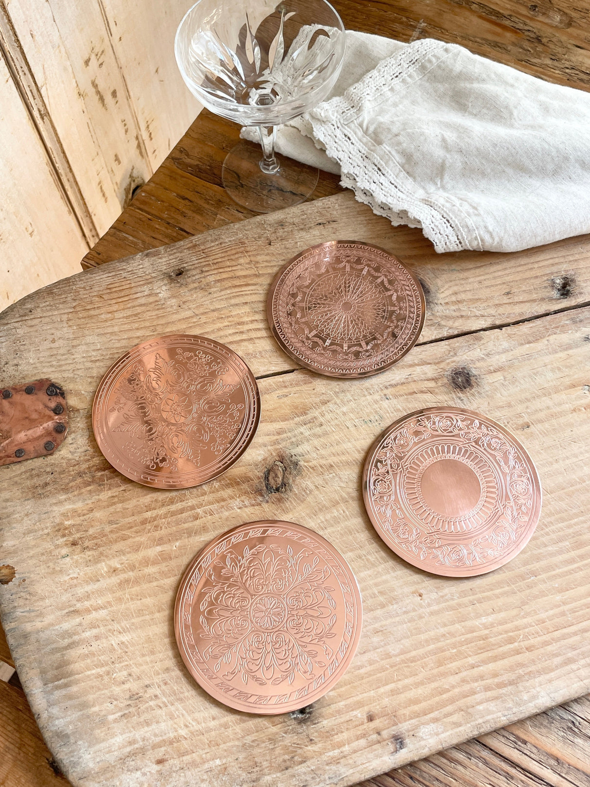 Copper Coasters Set (Set of 4) | Vintage Inspired - Sumiye Co