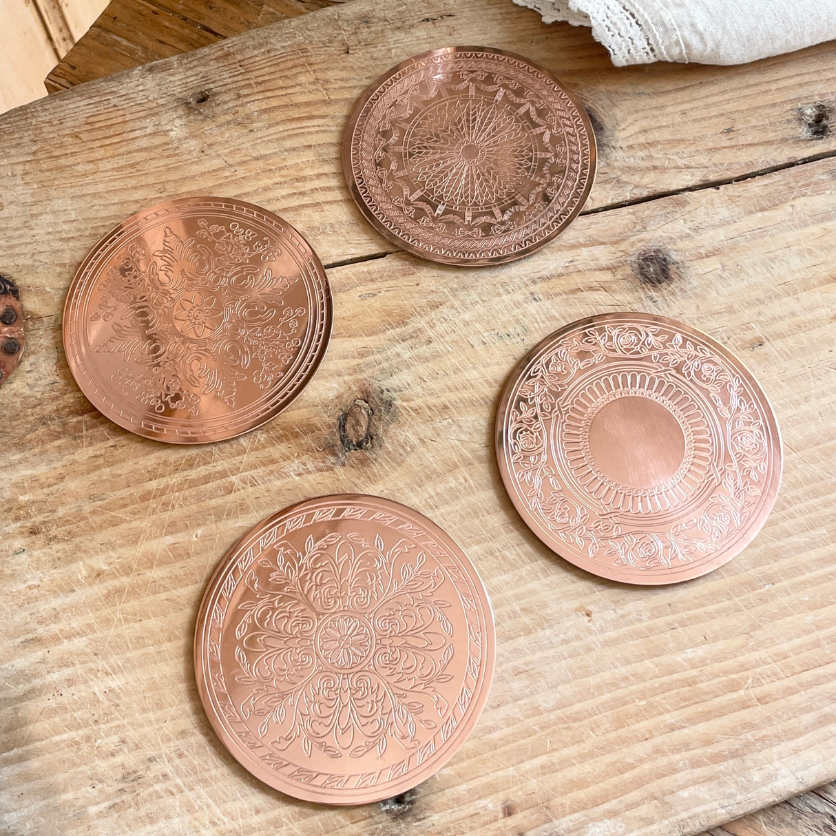 Copper Coasters Set (Set of 4) | Vintage Inspired - Sumiye Co