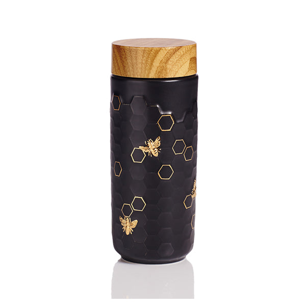 Ceramic Travel Mug | Honey Bee - Hand Painted Gold (12 oz)-0