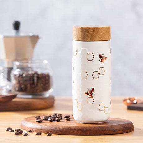 Ceramic Travel Mug | Honey Bee - Hand Painted Gold (12 oz)-9