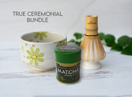 Cuenco para té matcha con flores verdes | Ceremonia del té