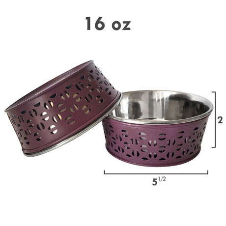 Stainless Steel Country Farmhouse Dog Bowl, Plum Wine 16 oz-1