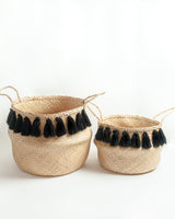 Black Tasseled Belly Baskets - Sumiye Co