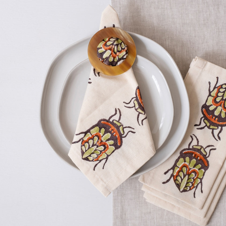 Autumnal Jewel Bug  - Hand Block Printed Napkin