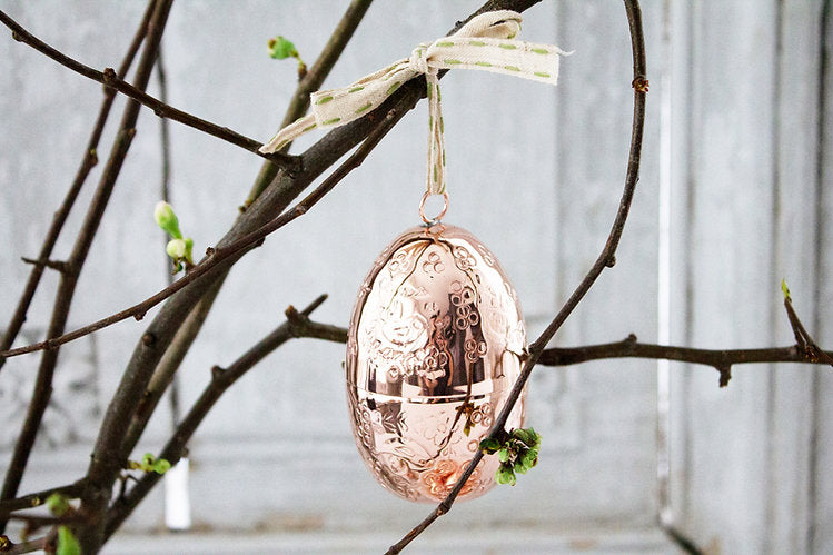 Copper Etched Bird & Floral Egg Ornaments (Set of 4) | Vintage French Inspired - Sumiye Co