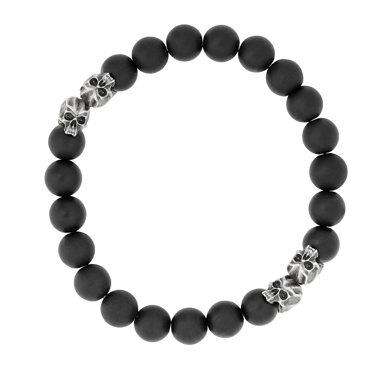 Onyx Beads & Pewter Skulls Bracelet - Sumiye Co