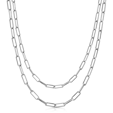 4mm Double Elongated Link Chain Silver Necklace - Sumiye Co