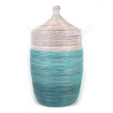 Large Two-Tone Basket 30" x 16.5" - Turquoise + White