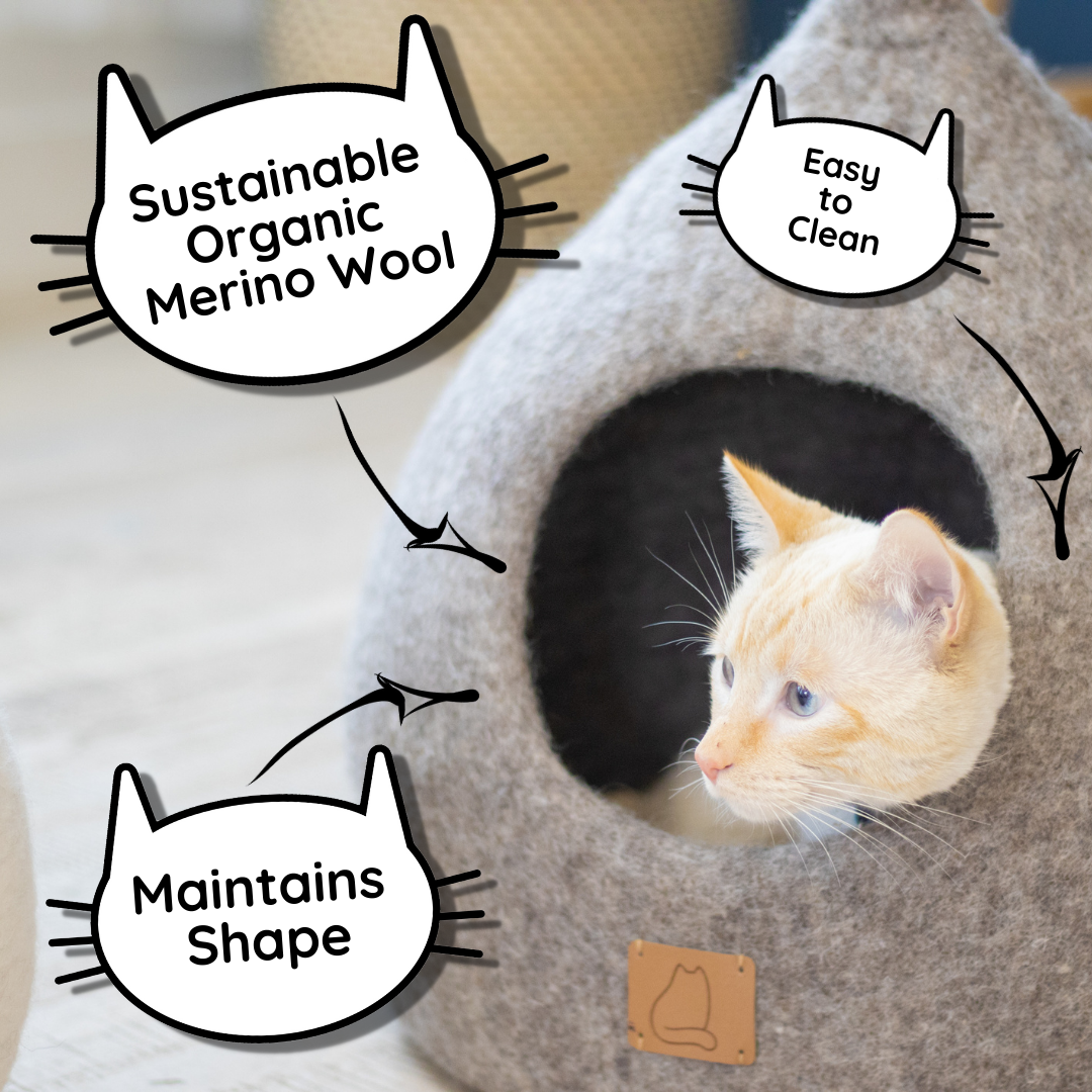 Premium Felted Wool Cat Cave Bed - Eucalyptus Green - Sumiye Co