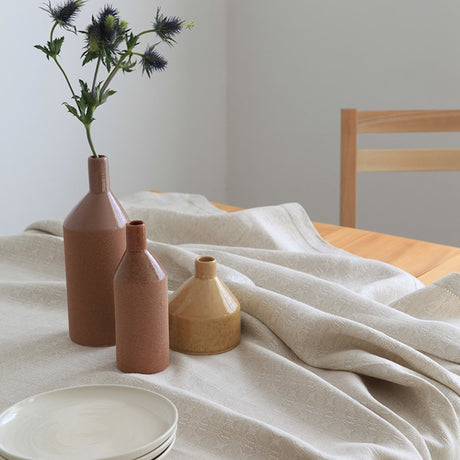 Linen Cloverleaf Tablecloth - Natural - Sumiye Co