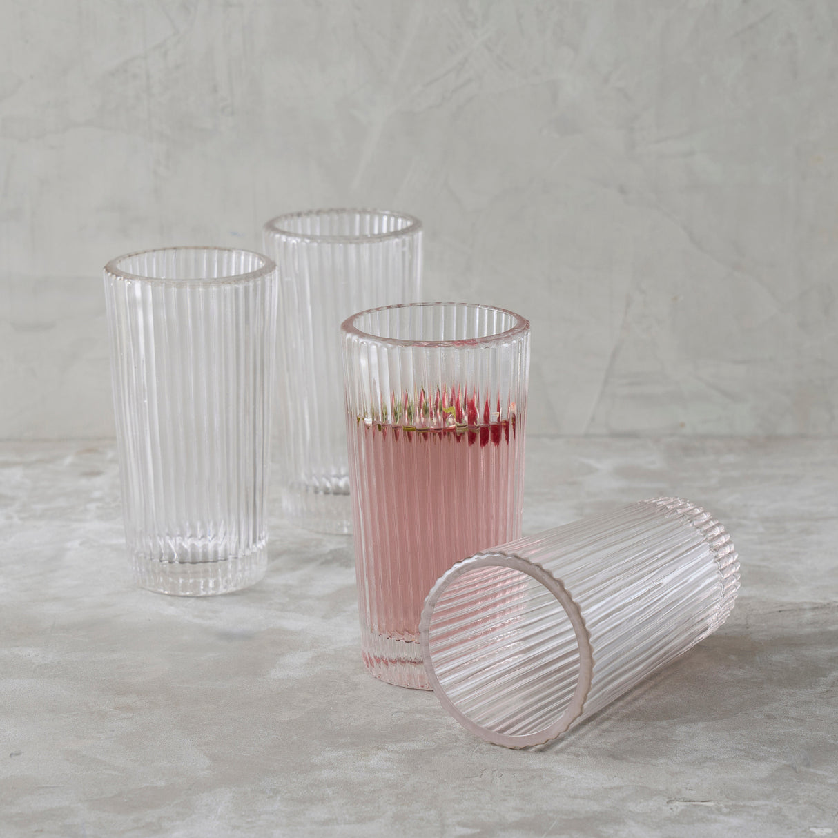 Ribbed Clear Tall Glasses - Set of 4