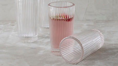 Ribbed Clear Tall Glasses - Set of 4