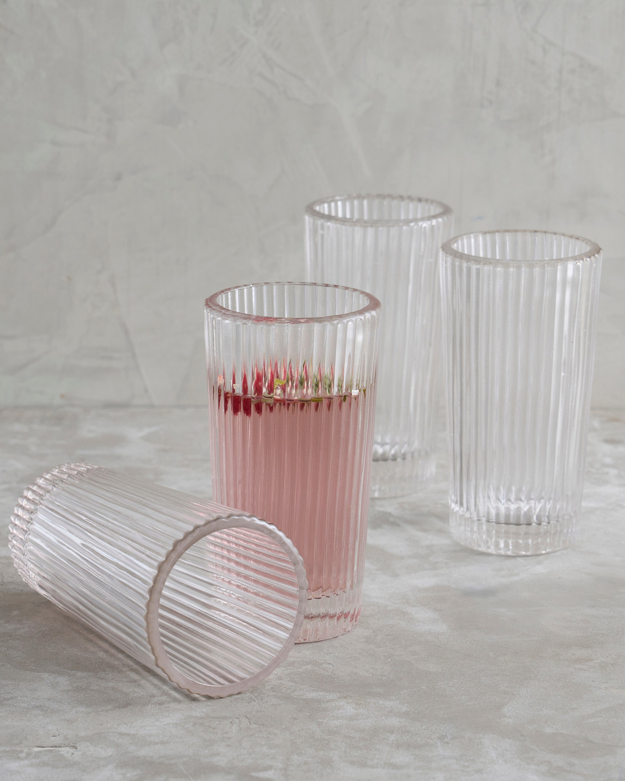 Ribbed Clear Tall Glasses - Set of 4