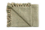 Throw Blanket - Cotton Boucle Small Checkered | Sage Ivory 52in x 68in - Sumiye Co