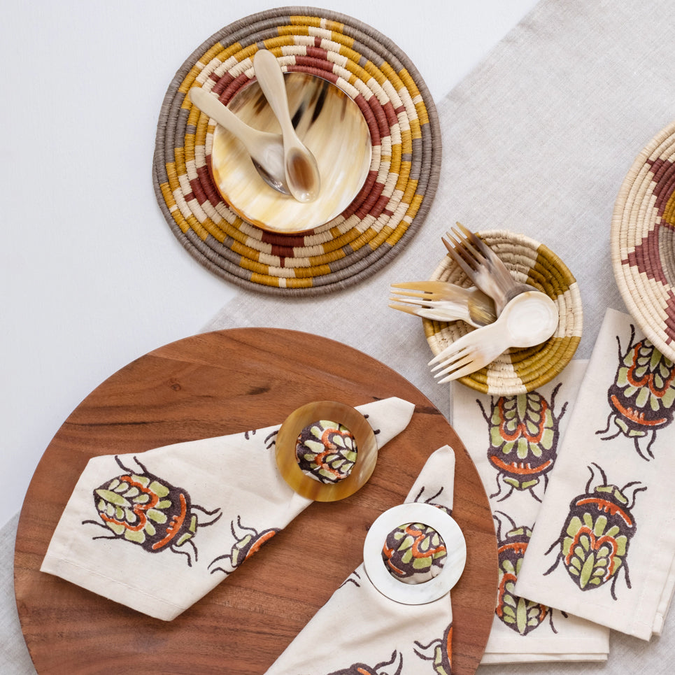 Autumnal Jewel Bug  - Hand Block Printed Napkin