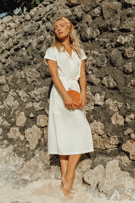 Midi Dress Safari Linen In Off White - Sumiye Co