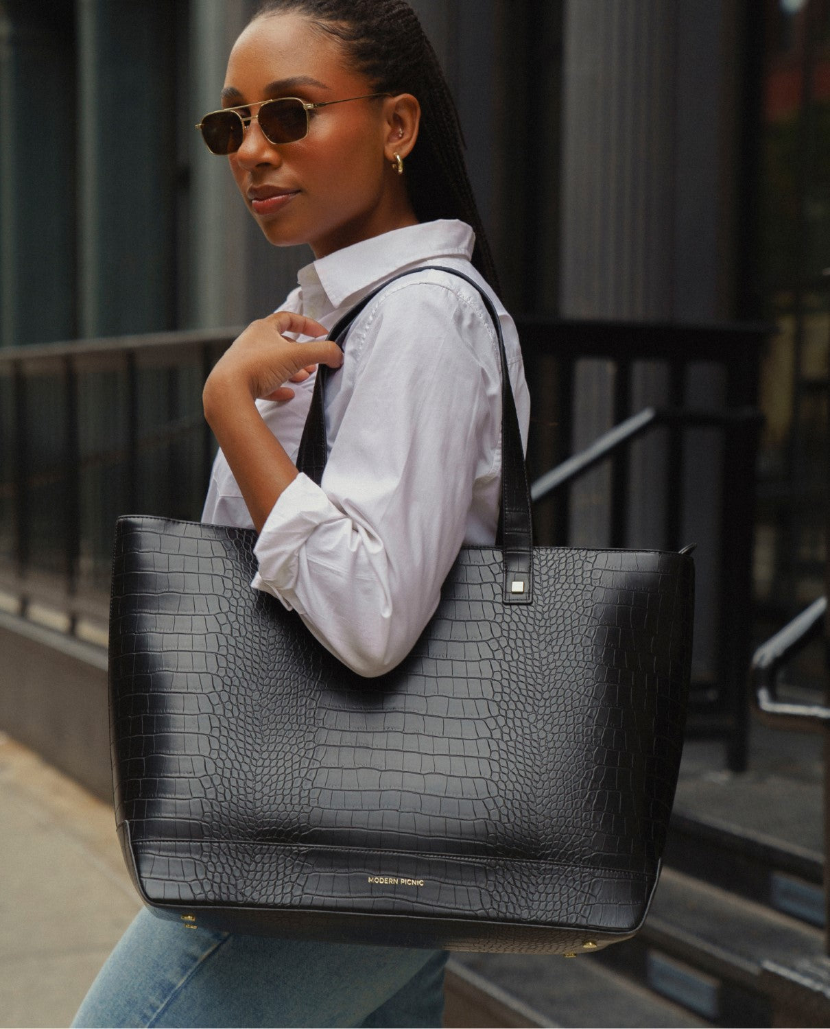 The Tote - Black Croc | Designer Lunch Bags & Totes