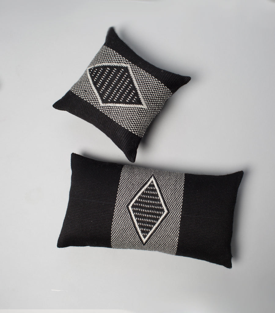 Diamante Square Textile Small Pillow in Black - Sumiye Co