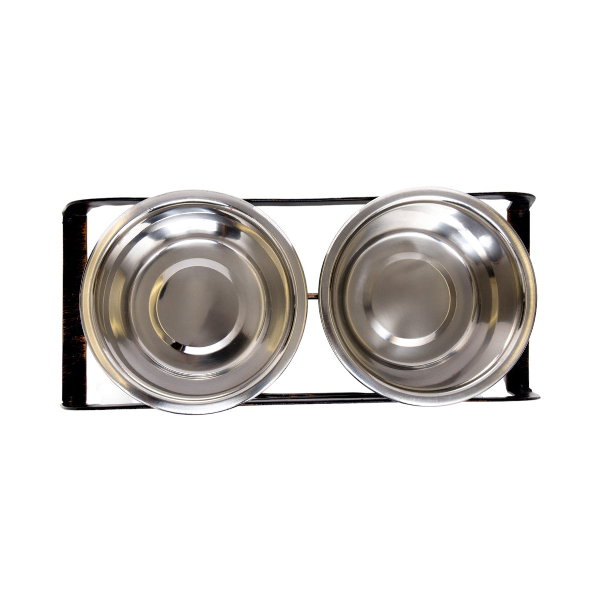 Rustic Elevated Dog Bone Feeder with 2 Stainless Steel Bowls-2