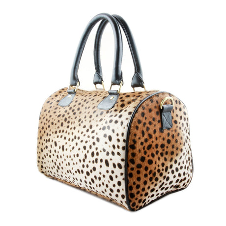 Leopard Print Leather Barrel Bag  | Ethically Sourced Hides - Sumiye Co