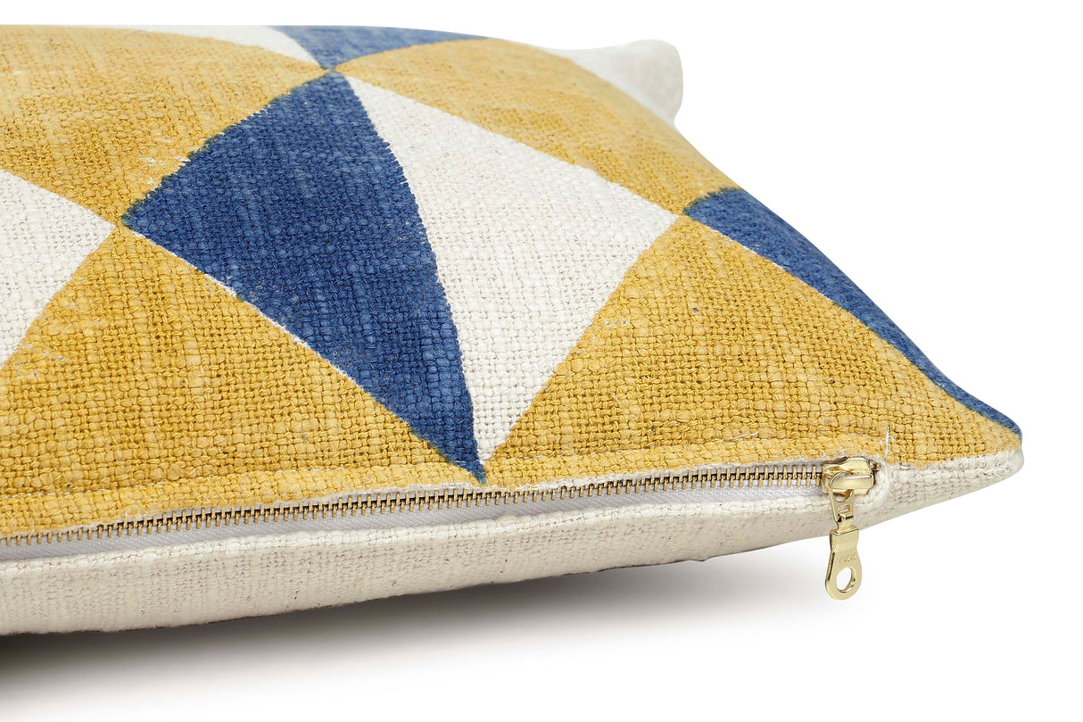 Aakar Block Printed Lumbar Throw Pillow, Yellow - 12x30 inch