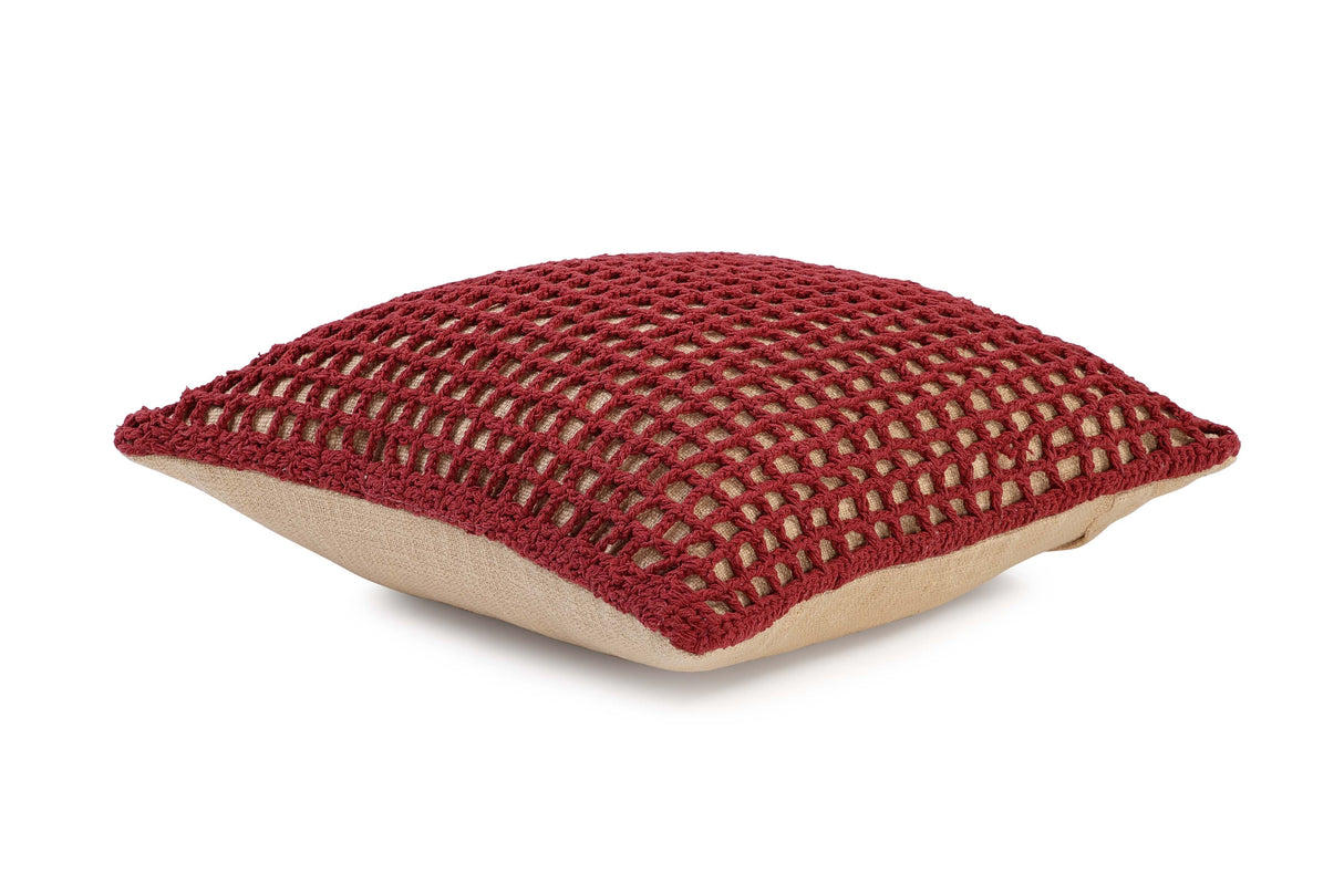 Tarika Net Crochet Accent Pillow, Wine Red - 18x18 Inch