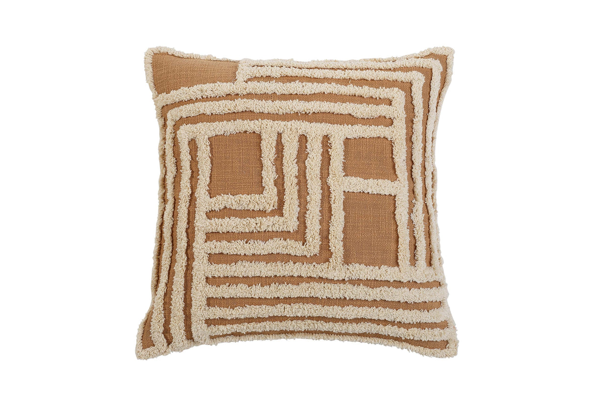 Rekha Cross Tufted Pillow, Clay- 18x18 Inch - Sumiye Co