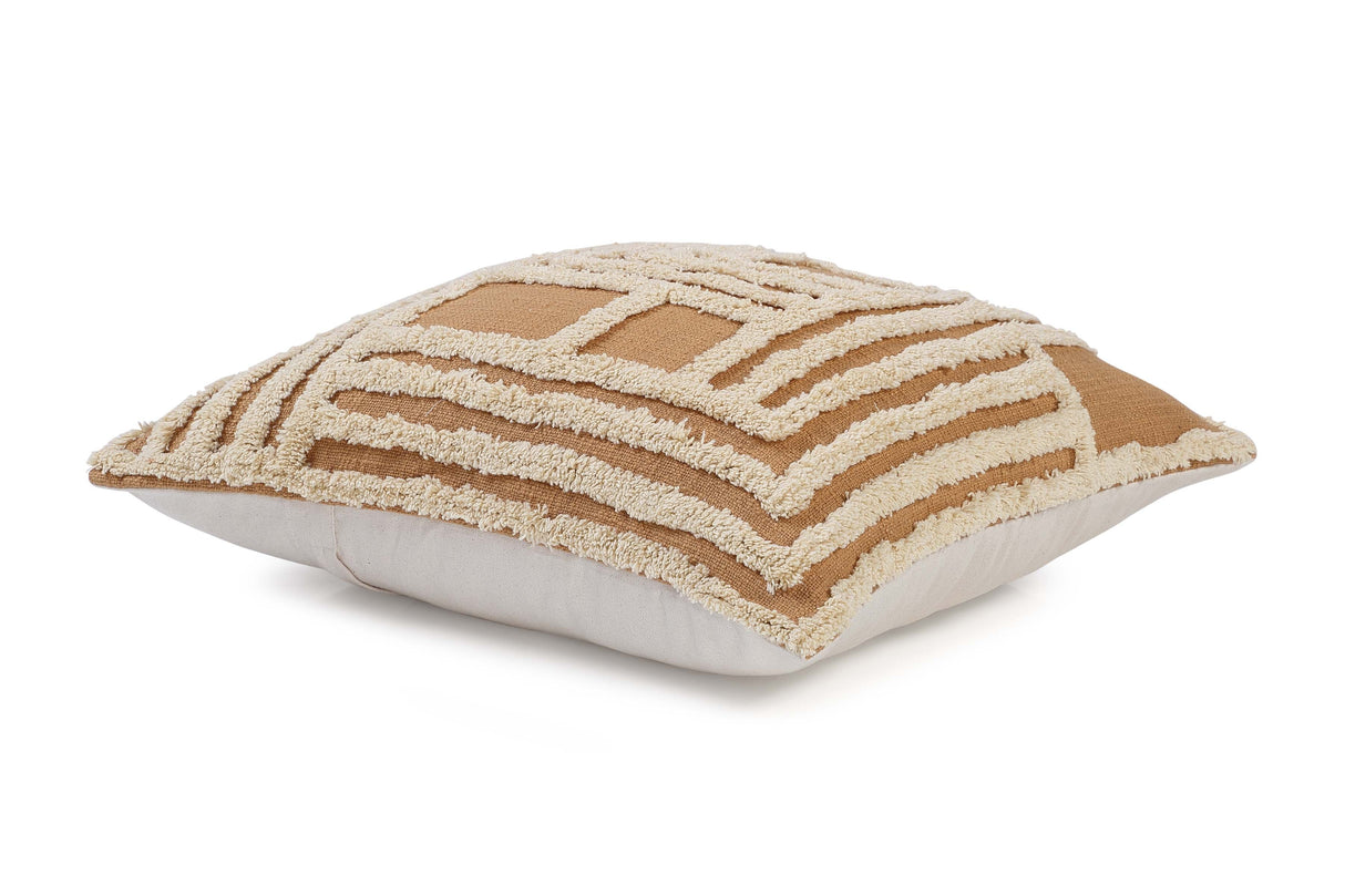 Rekha Cross Tufted Pillow, Clay- 18x18 Inch