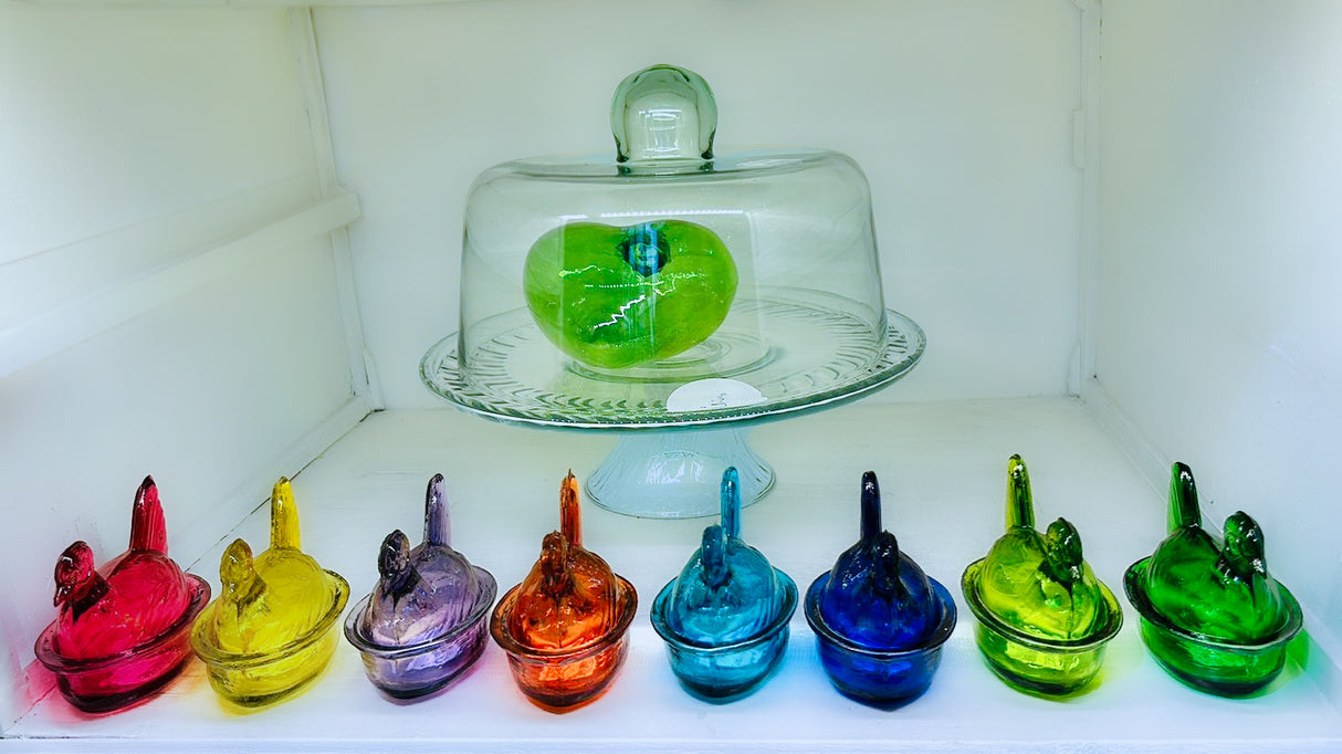 Nesting Hen Bowl & Lid-Turquoise (Set of 6)| Hand Blown Glass - Sumiye Co