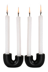 Nordic Style U Shaped Concrete Candle holder-  Black, 2x2.5 Inch  (Set of 2)