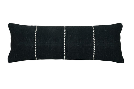 GoodWeave Certified Stripe Lumbar Wool Pillow - Black, 12x34 Inch by The Artisen - Sumiye Co