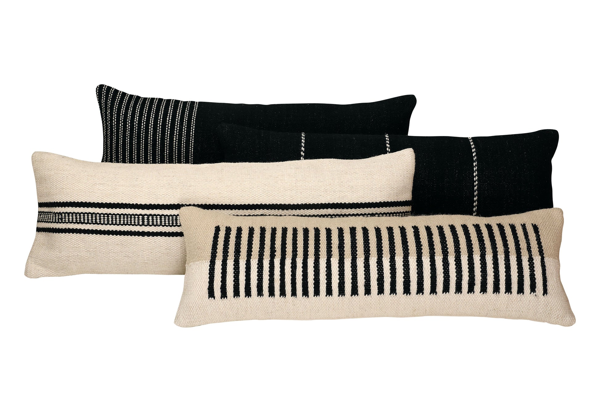 GoodWeave Certified Stripe Lumbar Wool Pillow - Black, 12x34 Inch by The Artisen - Sumiye Co