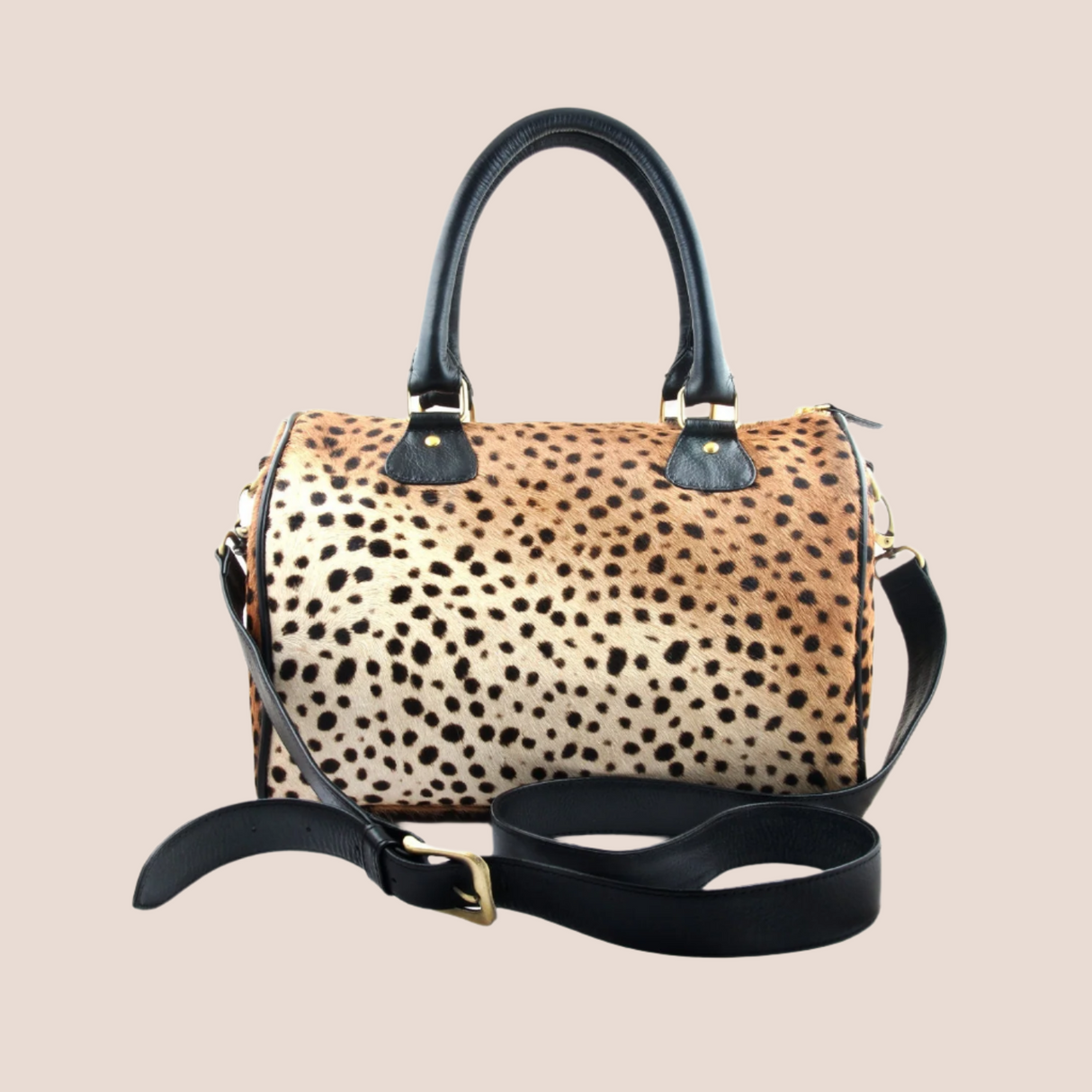 Leopard Print Leather Barrel Bag  | Ethically Sourced Hides