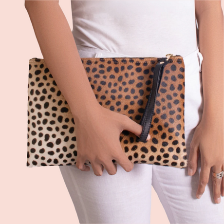 Leopard Print Leather-Flat Wallet Clutch  | Ethically Sourced Hides