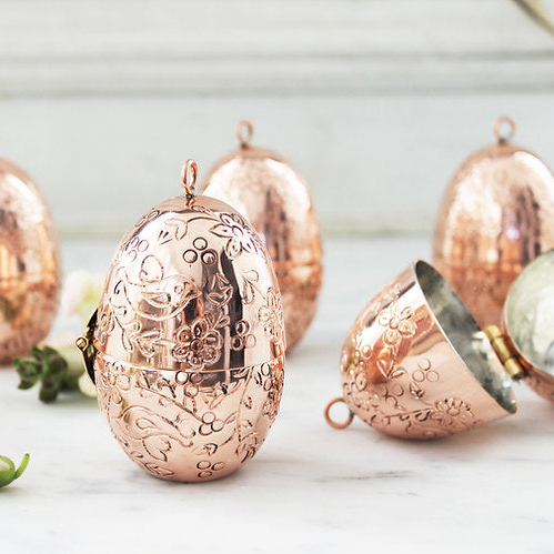 Copper Etched Bird & Floral Egg Ornaments (Set of 4) | Vintage French Inspired