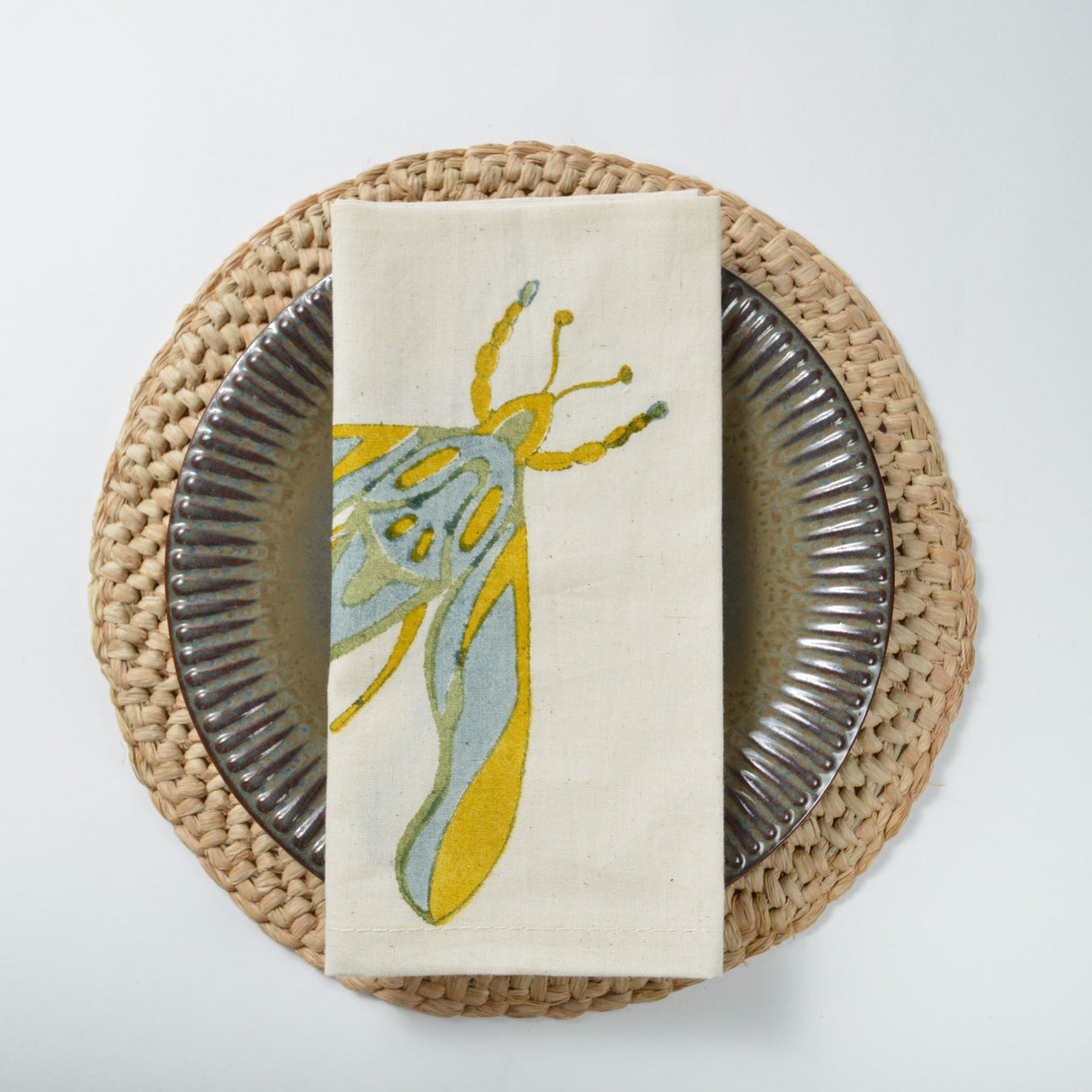 Twilight Elephant Moth  - Hand Block Printed Napkin