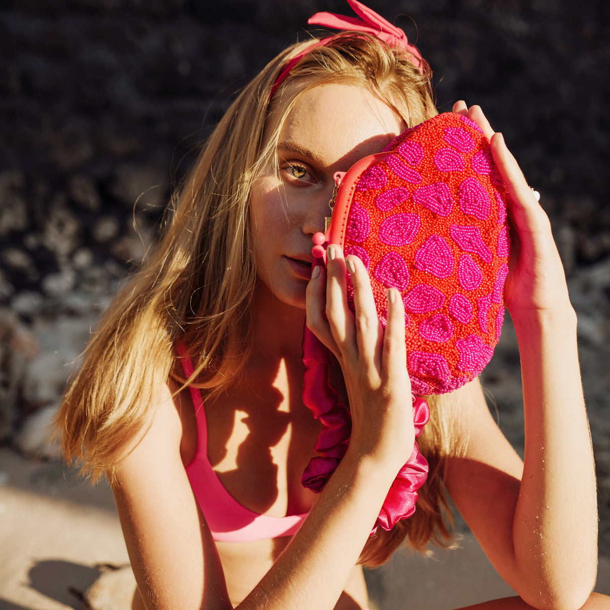 Jean Hand-beaded Clutch, in Red & Pink - Sumiye Co