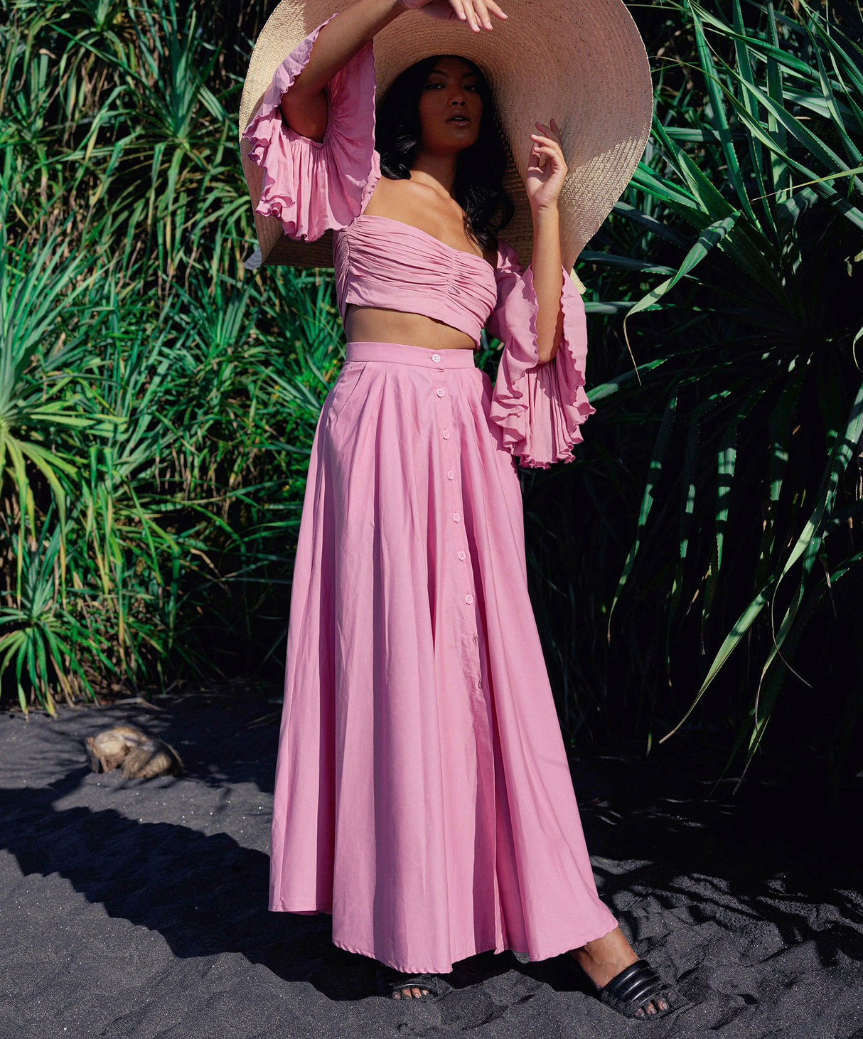 Pleated Maxi Skirt in Blush - Sumiye Co