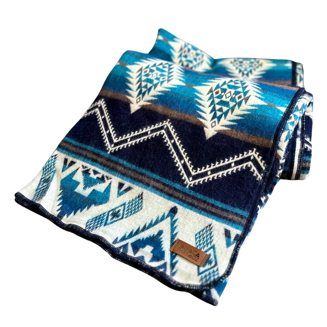 Alpaca Wool Reversible Blanket  - Cobalt Blue 90" x 78” - Sumiye Co