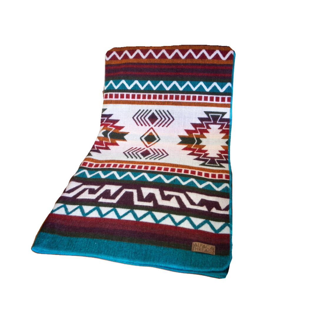 Alpaca Wool Reversible Blanket - Turquoise 90" x 78” - Sumiye Co