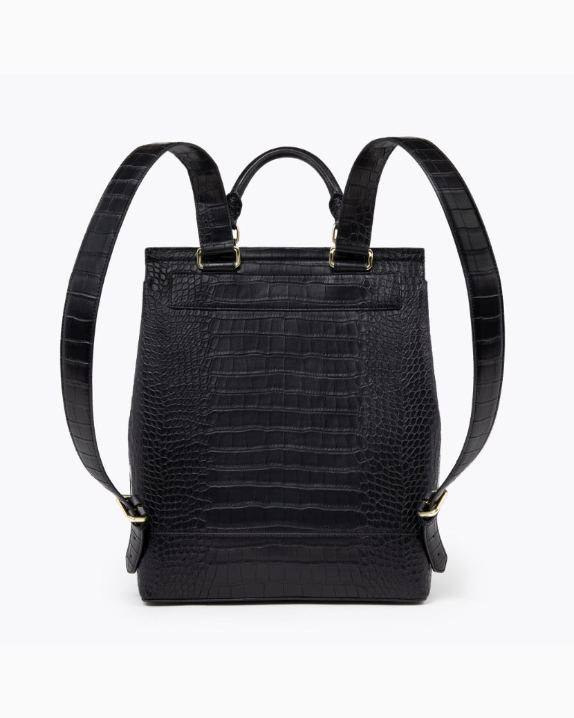 The Backpack - Black Croc | Designer Lunch Bags & Totes