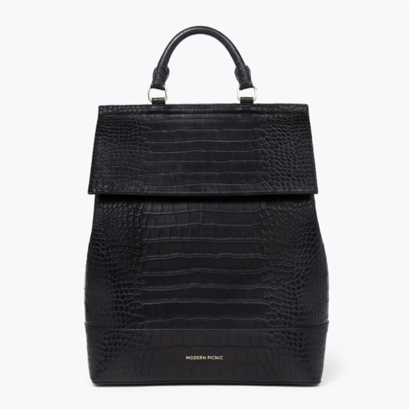 The Backpack - Black Croc | Designer Lunch Bags & Totes